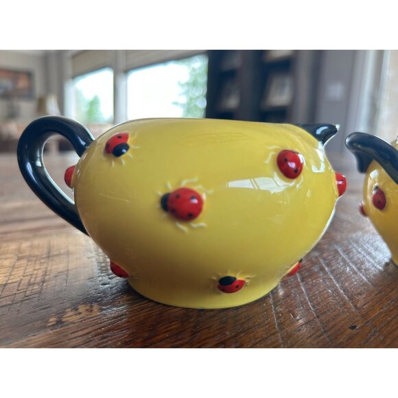 Department 56 Yellow Ladybug Sugar & Creamer Set By Department 56 Hand-Painted C - Picture 8 of 11